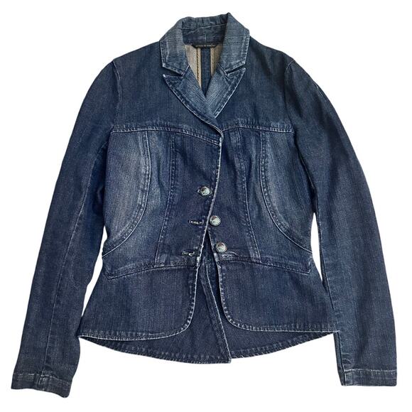 House of Dereon Peplum Denim Fitted Jacket, Size Medium, Blue - Picture 1 of 5